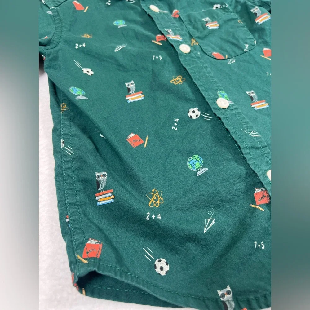 THE CHILDRENS PLACE Boys Doodle Poplin Button Up‎ Shirt 2T Back to School Green